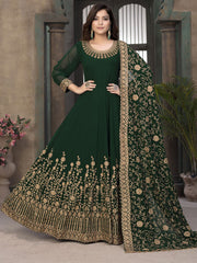 Green Georgette Festive Wear Anarkali Suit - Inddus.com