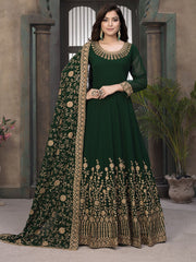 Green Georgette Festive Wear Anarkali Suit - Inddus.com