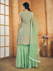 Green Georgette Festive Wear Sharara Suit - Inddus.com