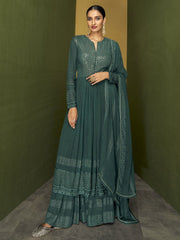 Green Georgette Partywear Anarkali Suit - Inddus.com