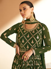 Green Georgette Partywear Anarkali-Suit - Inddus.com