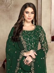 Green Georgette Partywear Anarkali Suit - Inddus.com