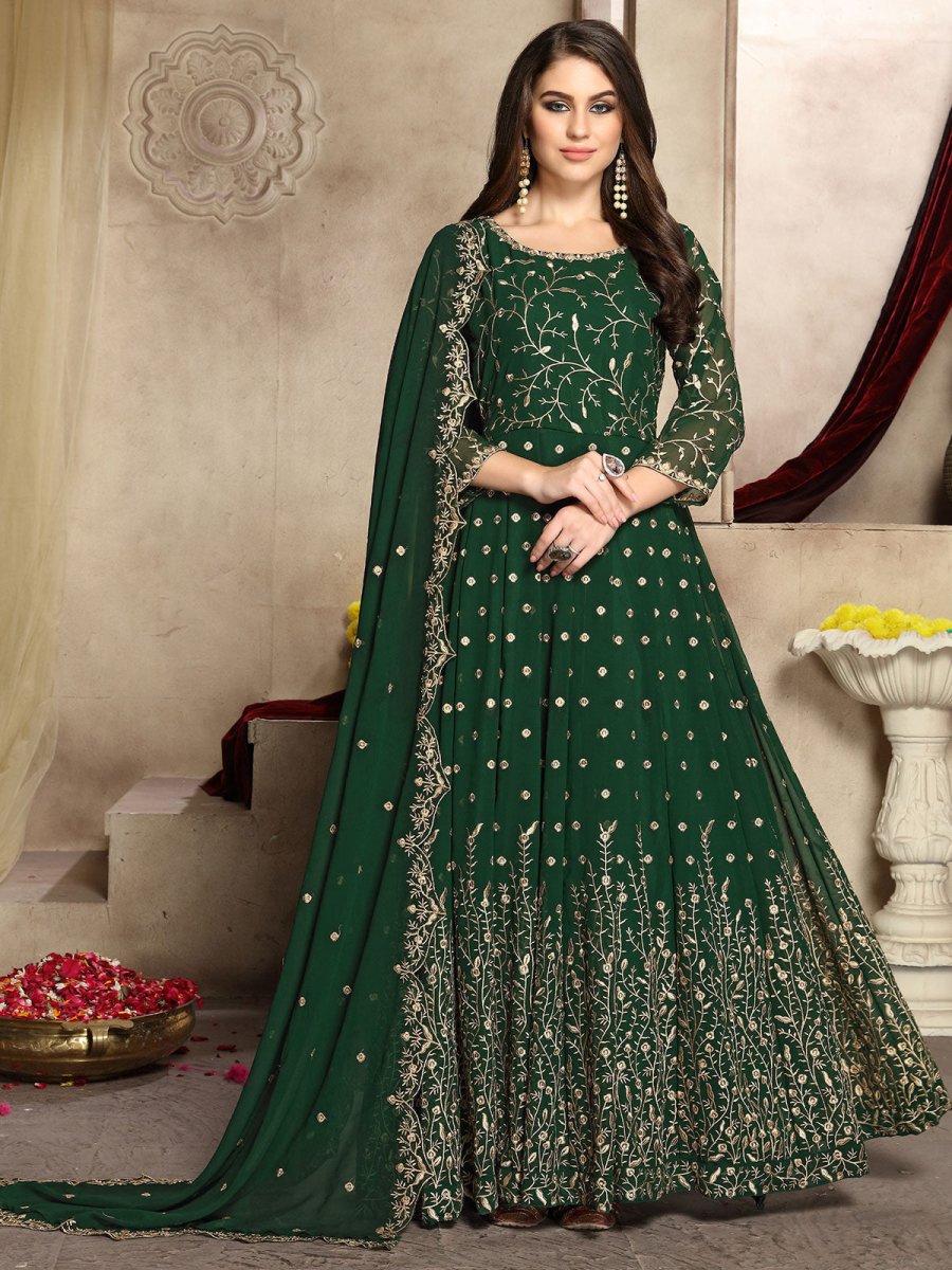 Green Georgette Partywear Anarkali Suit - Inddus.com