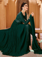 Green Georgette Partywear High-Slit-Style-Suit with Pant - Inddus.com