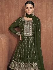 Green Georgette Partywear Lehenga Suit - Inddus.com