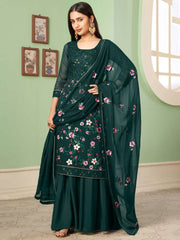 Green Georgette Partywear Palazzo Suit - Inddus.com