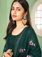 Green Georgette Partywear Palazzo Suit - Inddus.com