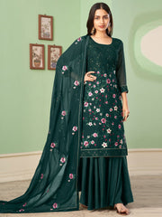 Green Georgette Partywear Palazzo Suit - Inddus.com