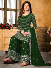 Green Georgette Partywear Sharara-Style-Suit - Inddus.com