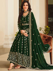 Green Georgette Wedding Anarkali Suit - Inddus.com