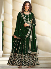 Green Georgette Wedding Anarkali Suit - Inddus.com