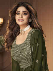 Green Georgette Wedding Sharara Suit - Inddus.com
