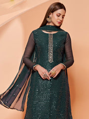 Green Georgette Wedding Sharara Suit - Inddus.com
