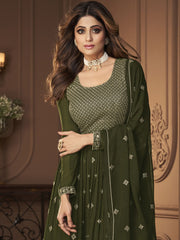 Green Georgette Wedding Sharara Suit - Inddus.com