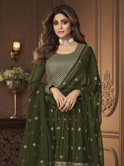 Green Georgette Wedding Sharara Suit - Inddus.com