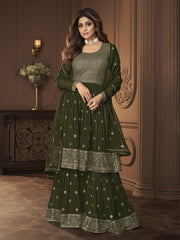 Green Georgette Wedding Sharara Suit - Inddus.com