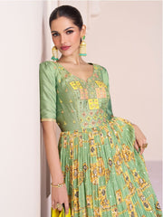 Green Georgette Wedding Wear Anarkali Suit - Inddus.com