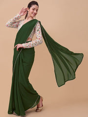 Green & Gold-Toned Embroidered Saree - Inddus.com