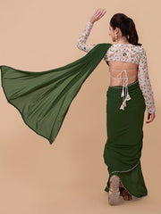 Green & Gold-Toned Embroidered Saree - Inddus.com