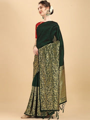 Green & Gold-Toned Ethnic Motifs Zari Saree - Inddus.com