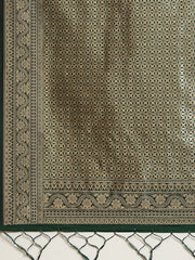 Green & Golden Ethnic Motifs Zari Woven Design Banarasi Saree