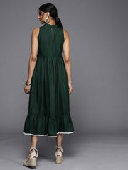 Green Keyhole Neck A-Line Midi Dress - Inddus.com