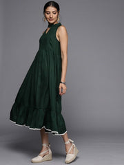 Green Keyhole Neck A-Line Midi Dress - Inddus.com