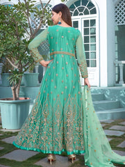 Green Net Festive-Wear Anarkali-Suit - Inddus.com