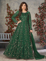 Green Net Partywear Anarkali Suit - Inddus.com