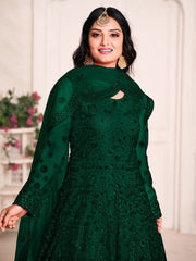 Green Net Partywear Anarkali Suit - Inddus.com