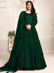 Green Net Partywear Anarkali Suit - Inddus.com