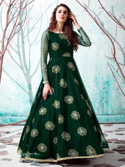 Green Net Partywear Gown - inddus-us