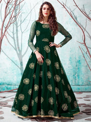 Green Net Partywear Gown - inddus-us