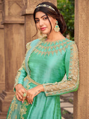 Green Net Wedding Gown Anarkali Dress - Inddus.com