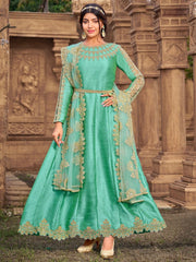 Green Net Wedding Gown Anarkali Dress - Inddus.com