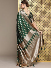 Green Paisley Woven Design Zari Pure Silk Saree - Inddus.com