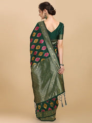 Green & Pink Ethnic Motifs Zari Silk Blend Saree - Inddus.com