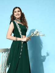 Green Saree with Embroidered border - Inddus.com