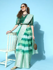 Green Saree with Woven Design border - Inddus.com