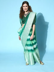 Green Saree with Woven Design border - Inddus.com