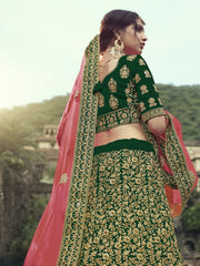 Green Satin Designer Lehenga Choli - Inddus.com