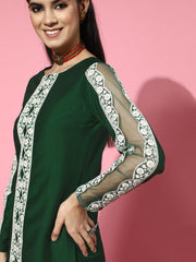 Green Silk Blend Embroidered with Salwar Kameez Duppata - Inddus.com