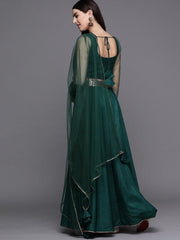 Green Silk Blend Sequins Lehenga Choli - inddus-us
