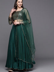 Green Silk Blend Sequins Lehenga Choli - inddus-us