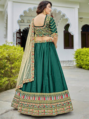 Green Silk Embroidered Lehenga Choli - Inddus.com
