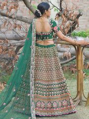 Green Silk Embroidered Partywear Lehenga Choli - inddus-us