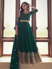 Green Silk Festive Wear Anarkali Suit - Inddus.com
