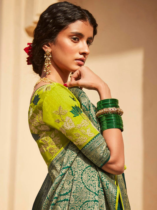 Green Silk festive wear Saree - Inddus.com
