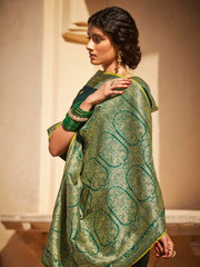 Green Silk festive wear Saree - Inddus.com