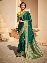 Green Silk festive wear Saree - Inddus.com